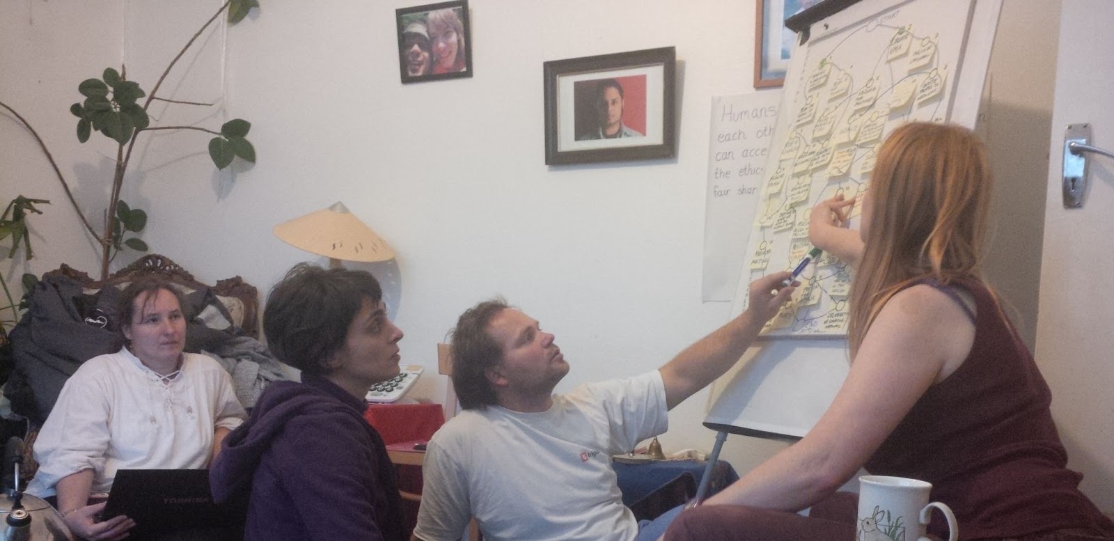 Picture 1: From left Lenka from Czech republic, Valentina from Italy, Tomi from Slovenia and Lusi from Scotland.  Initial meeting at Rakesh's house in Goodmayes